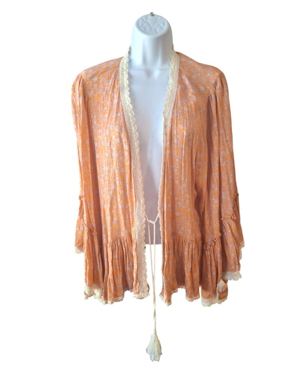 Chelsea & Violet XS Orange Floral Kimono Lace Bell Sleeve Boho Cottagecore